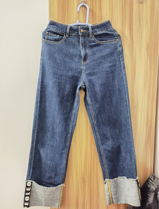 Peoleo飘蕾高腰直筒牛仔裤,xs码,专...