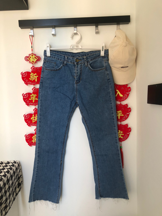 韩版新款个性百搭水洗牛仔裤高腰显瘦休闲微#...