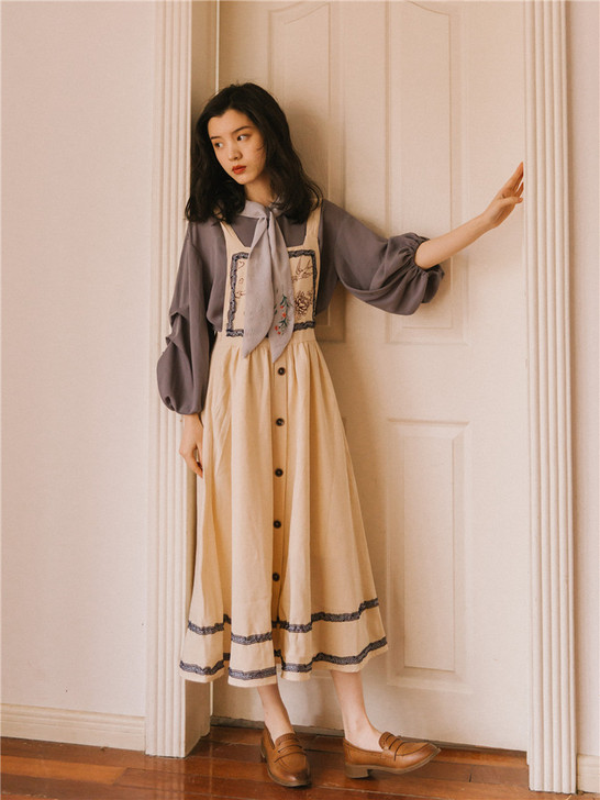 2021初春套装法式复古少女森系智熏裙子仙...