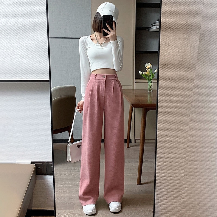 加绒雪尼尔阔腿裤女秋冬2021新款灯芯绒春...