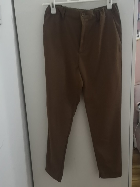 薄款抗皱全棉松紧腰巧克力色小脚九分通勤裤S...