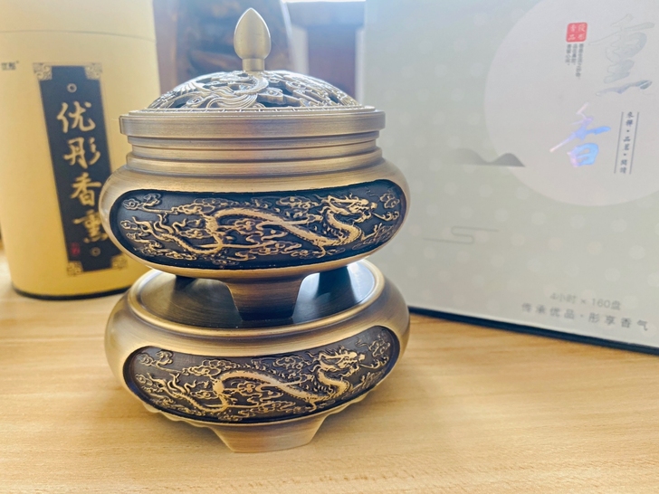 纯铜香炉家用室内檀香炉熏香炉三足盘香炉供佛...