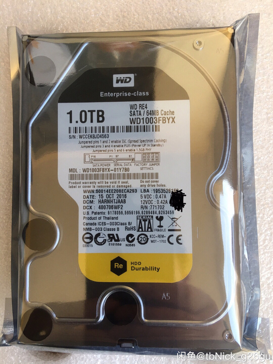 西部数据1tb机械盘1TB硬盘黑盘监控盘3...