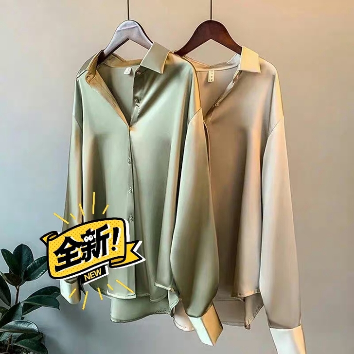 亲戚家的出口订单取消清仓长袖缎面衬衫女设计...