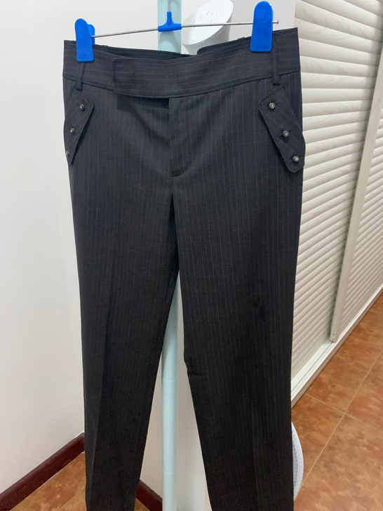 闲置宝姿长裤，深灰色聚酯羊毛条纹，6码，有...