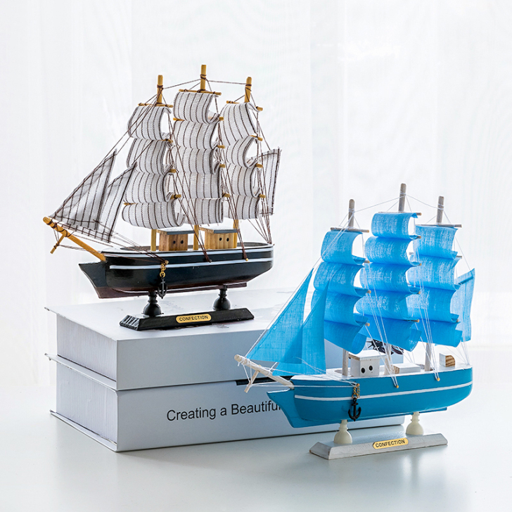 一帆风顺实木帆船地中海风格装饰品摆件小创意...