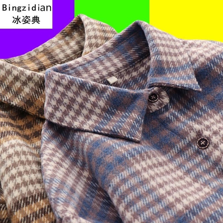 复古港味ins秋冬新品加厚磨毛宽松毛呢外套...