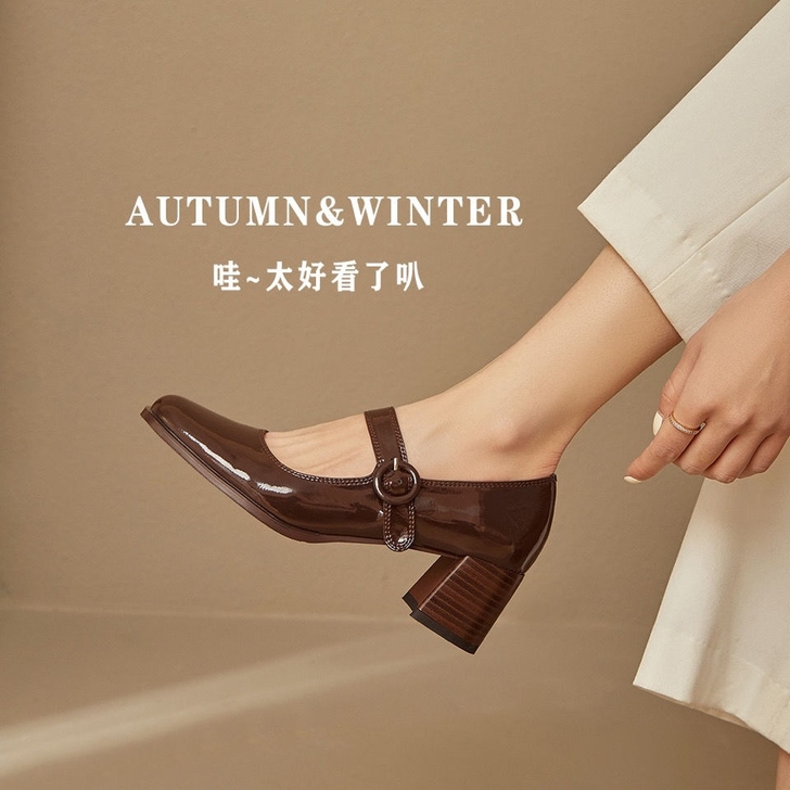 复古玛丽珍鞋女鞋秋冬季皮鞋2021新鞋高跟...