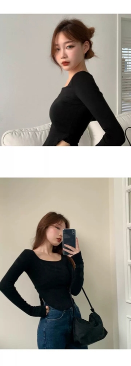 复古不规则长袖T恤女2021秋季新款气质U...