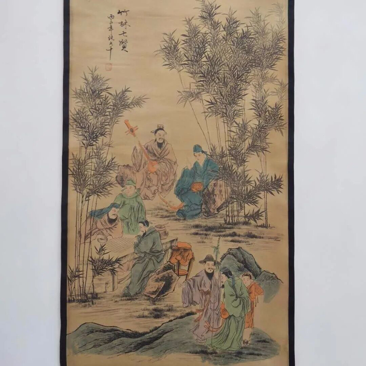 搬家处理，一幅老字画  张大千《竹林七贤》...