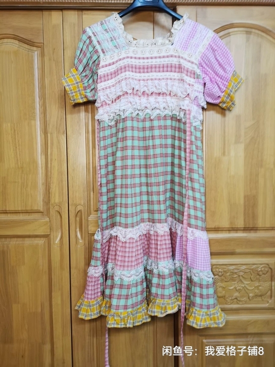 手作格子蕾丝森系优雅连衣haesoo很日常...