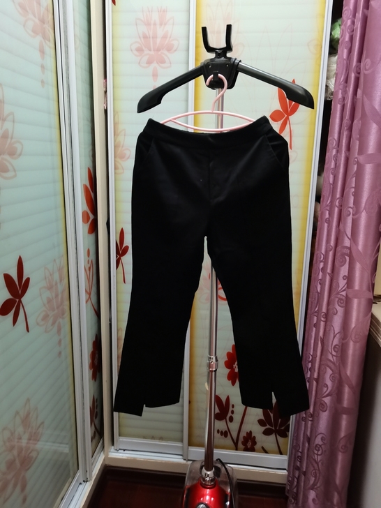 弹力棉 开叉黑色裤子