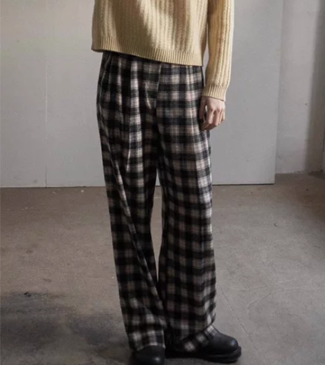 呢子裤送软糯马甲！柔软羊毛格纹格子休闲长裤...