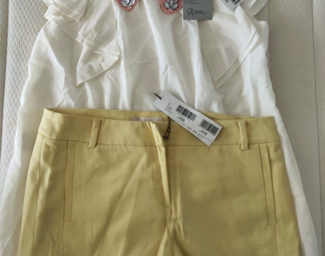 罗燕roem短裤全新带吊牌黄色雪纺短裤 2...