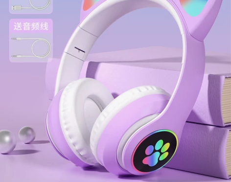 发光耳机头戴式无线蓝牙耳麦猫耳朵可爱潮酷游...
