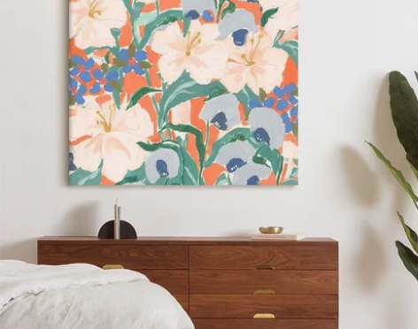 北欧田园ins风客厅抽象花卉油画餐厅无框画...