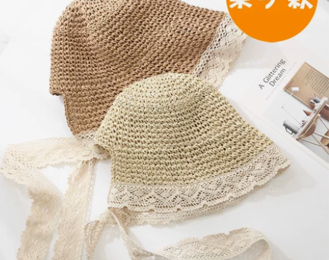 草帽女春夏蕾丝边出游拍照旅游帽子百搭日系系...