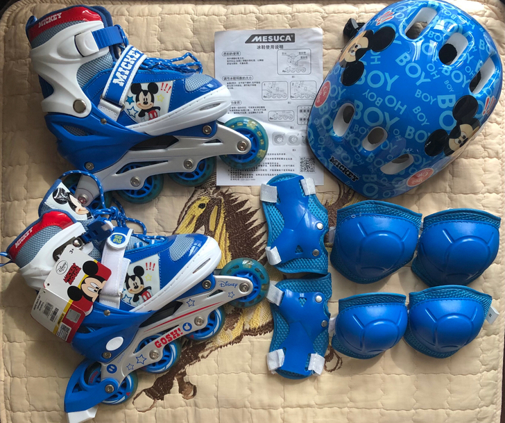 mesuca儿童轮滑鞋 蓝色米奇款 闪灯 ...