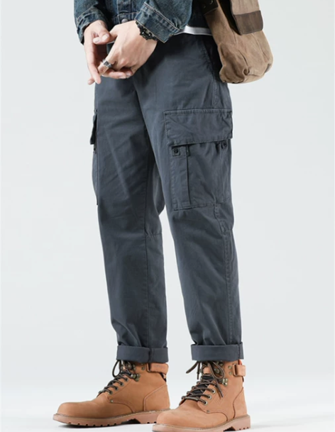 春秋新款直筒复古工装裤男秋季配马丁靴宽松美...