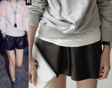 韩版PU皮短裤女 2016新款秋冬季松紧宽...