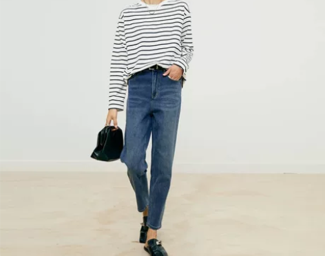 初棉 【藏肉利器】复古水洗老爹裤女高腰显瘦...