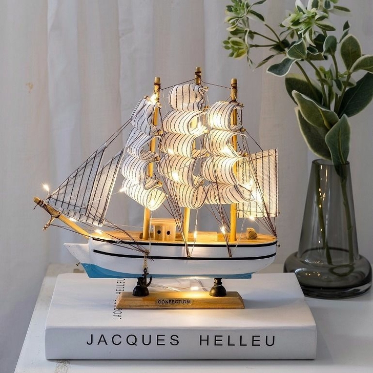 一帆风顺帆船模型摆件客厅房间生日礼物木质工...