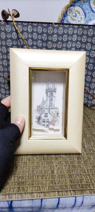 日本回流城堡立体雕刻纸板画木相框装饰画