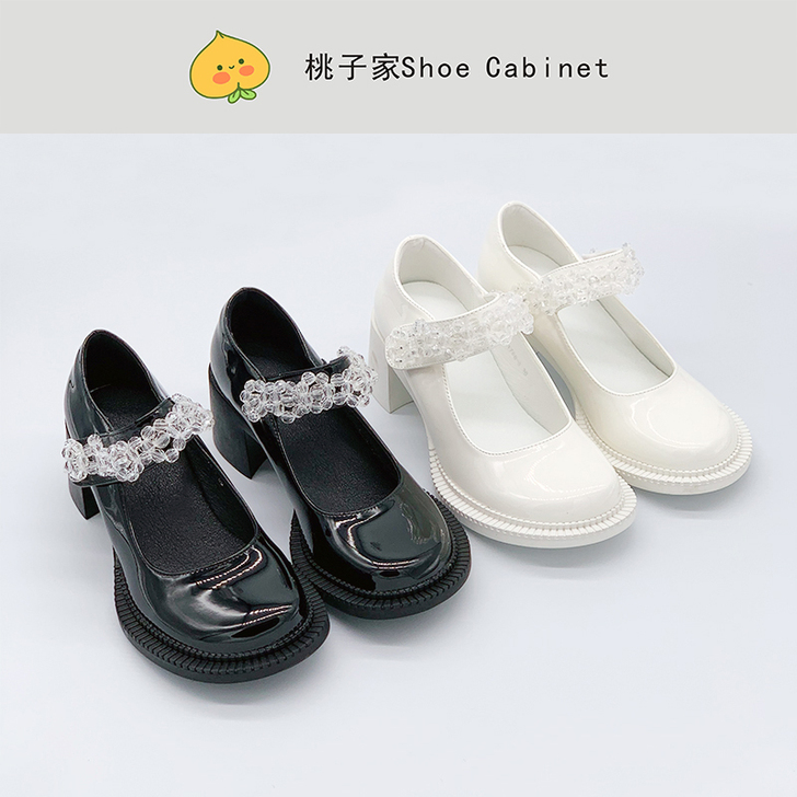 桃子家2021新款玛丽珍鞋水钻扣魔术贴休闲...