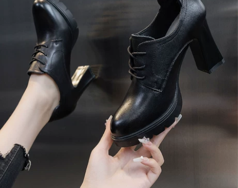 粗跟高跟鞋女2022年新款秋季防水台单鞋真...