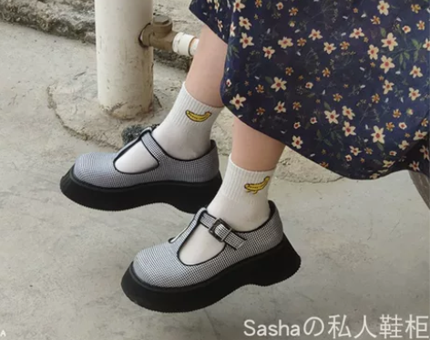 2022春夏新款厚底玛丽珍鞋女复古百搭小格...