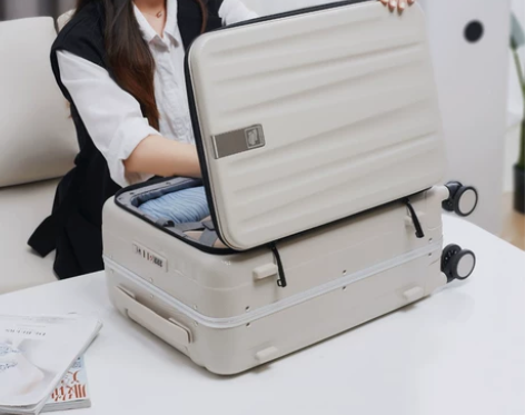 汉客新款前开盖铝框登机行李箱女20寸大容量...