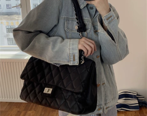 女包包2021新款菱格大容量尼龙包复古链条...