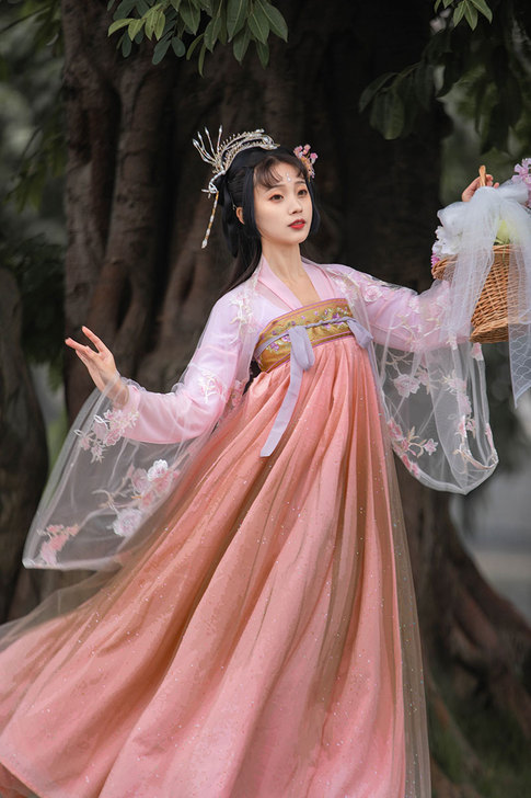 汉服女夏季仙气中国风齐胸襦裙6米摆樱花超仙...
