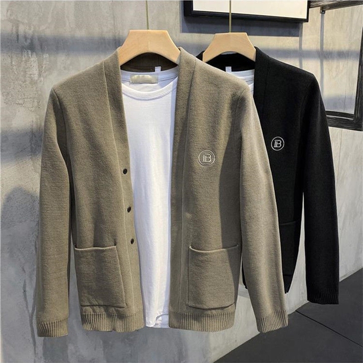 秋季针织开衫男士外套商务休闲刺绣短款风衣韩...