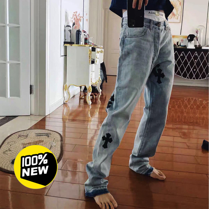 春秋浅色破洞牛仔裤男潮牌宽松直筒高街百搭坠...