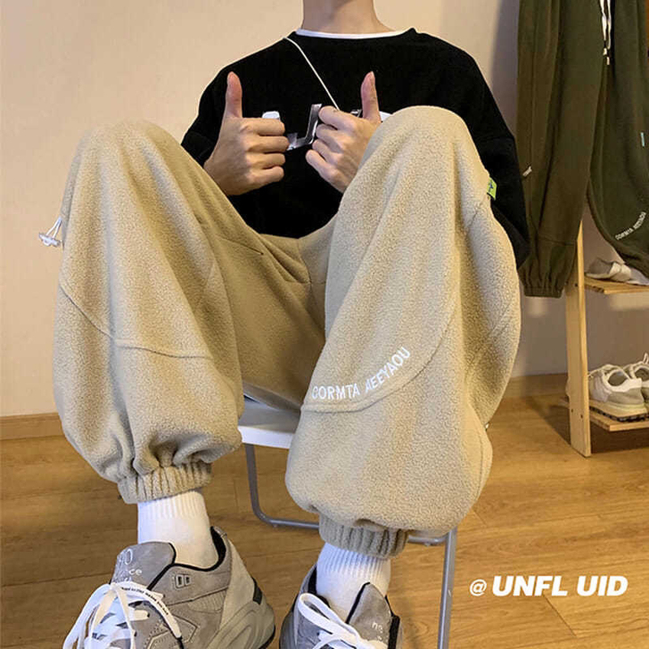 秋冬季摇粒绒裤子男加厚韩版潮流宽松ins复...