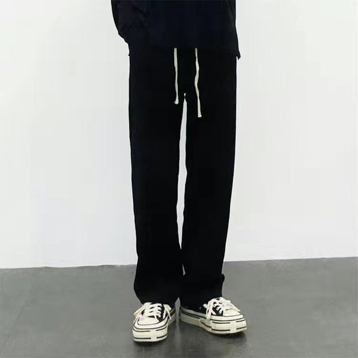 全新 黑色直筒裤子男秋冬季高街垂感休闲长裤...