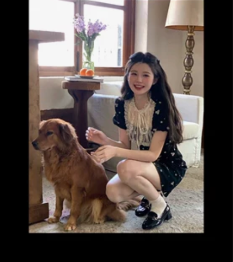 法式复古清纯蕾丝印花连衣裙女夏季少女感小个...