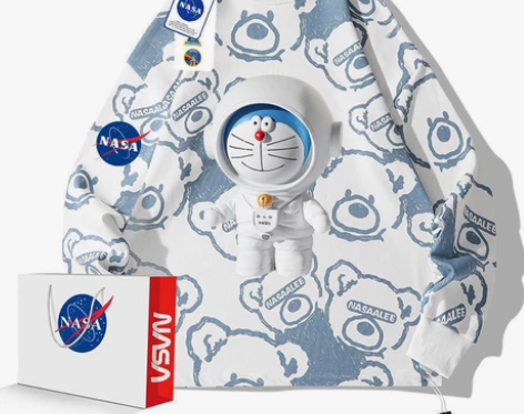 NASA联名哆啦A梦卡通印花小熊卫衣男秋季...