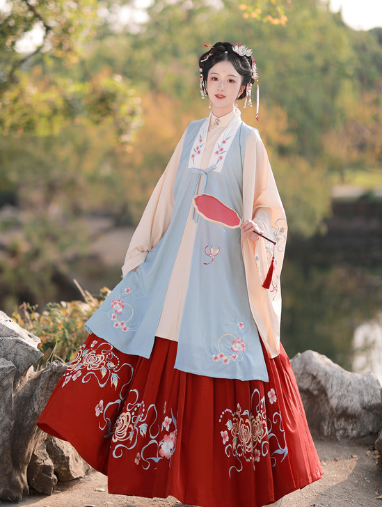 玉术原创汉服女明制立领斜襟长衫袄裙齐腰重工...