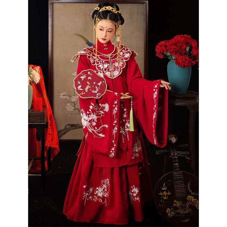 秋冬刺绣婚嫁汉服【鸾凤】明制花嫁立领对襟重...