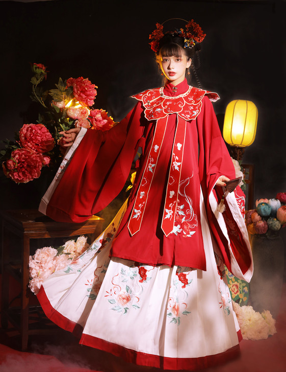 玉术原创汉服女花嫁明制汉服长衫齐腰斜襟云肩...