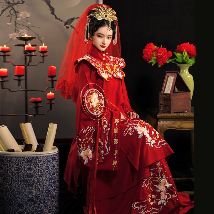 理想汉服《十八》原创女花嫁明制立领长衫斜襟...