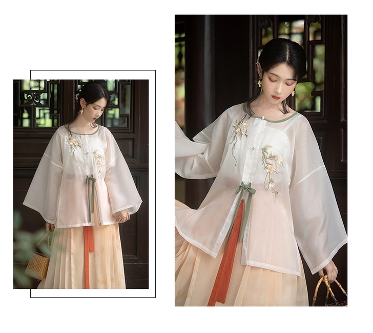 桔屿原创汉服女【茶】中国风明制主腰圆领衫