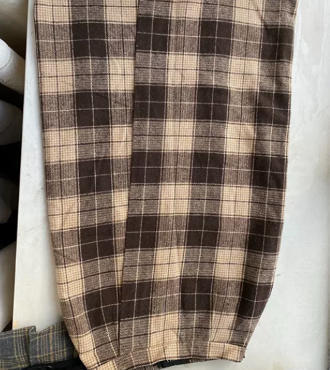 高腰复古毛呢格子半身裙，开衩A字裙，中长款...