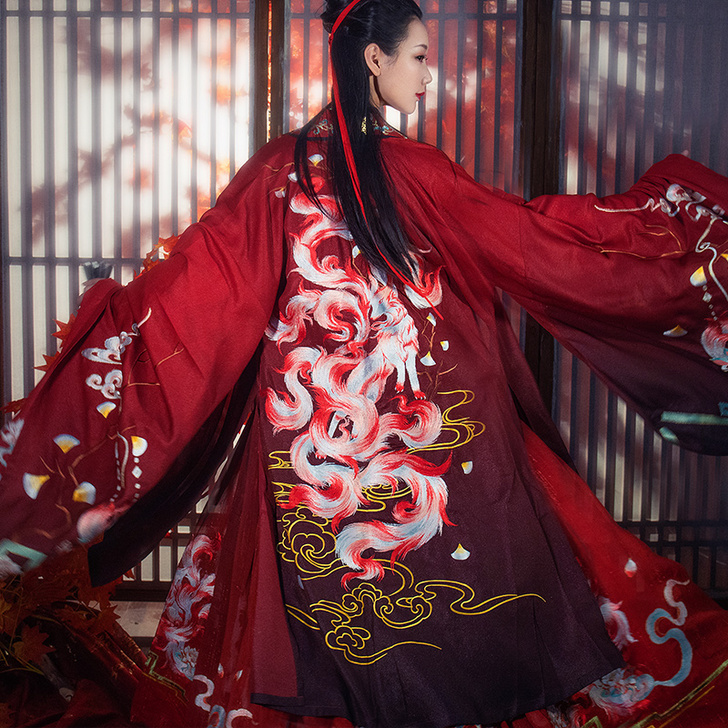 序绘原创汉服清莲重工刺绣九尾狐交领齐腰大袖...