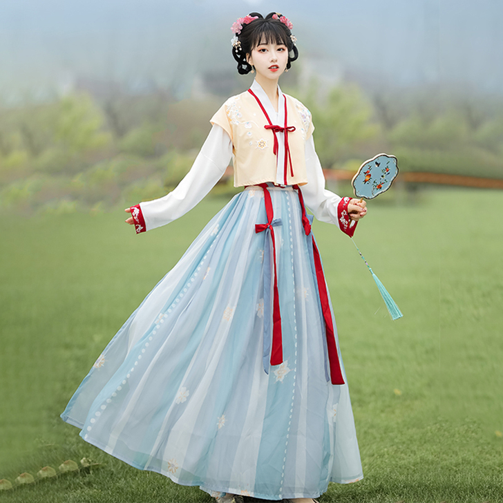 汉服女正品原创改良唐制褙子齐腰褶裙日常白菜...