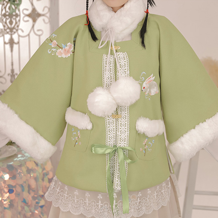 桃花兔汉服女正品原创秋冬改良汉元素毛呢 m...