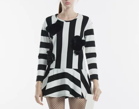 自然元素冬季新款圆领韩版荷叶边针织裙女装条...