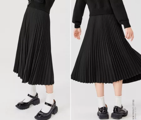 森马半身裙女中长款纯色垂感百褶裙2021冬...